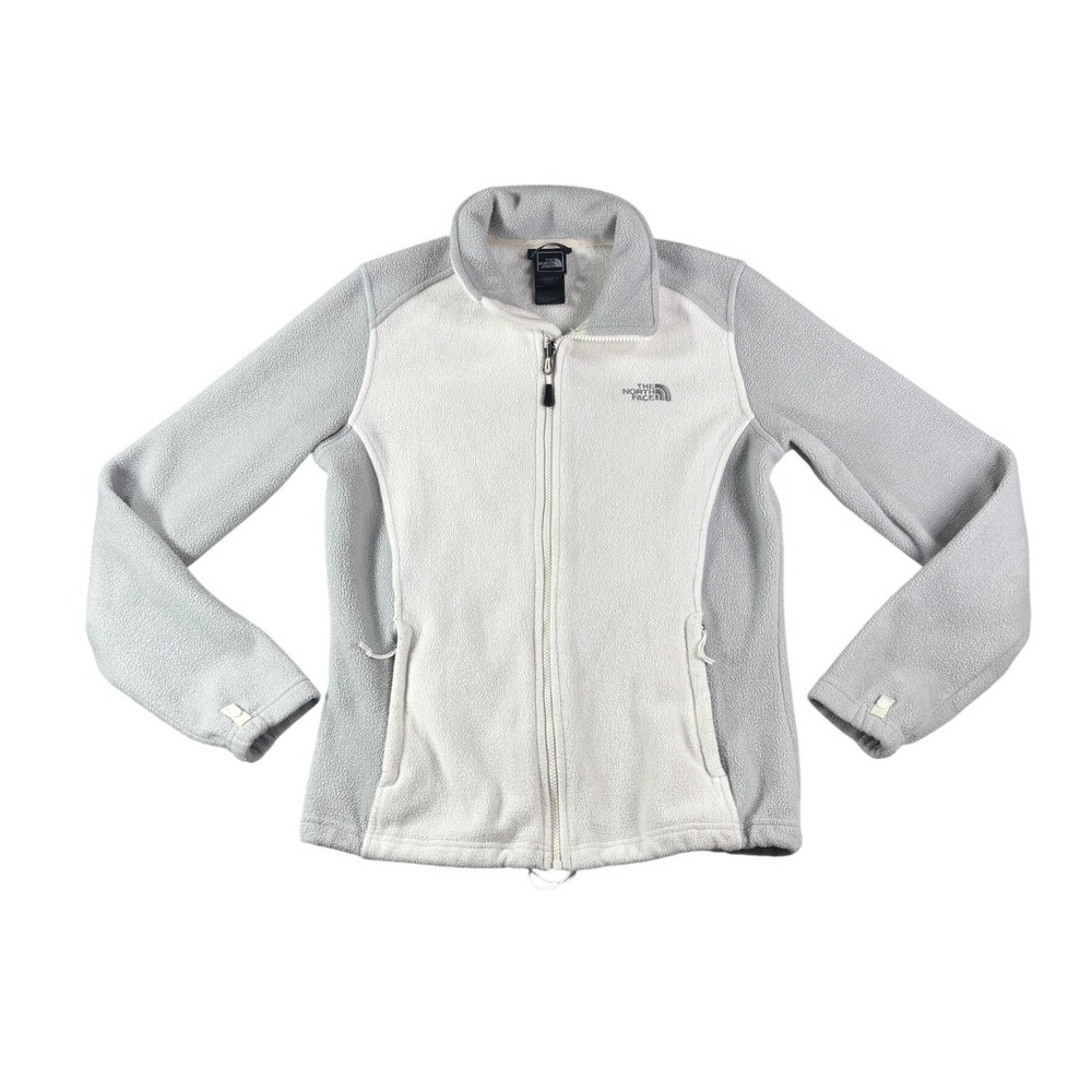 The North Face Womens M TKA 100 Fleece Jacket Full Zip White Grey Two Tone